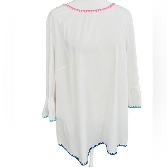 Talbots white zip back blouse with embroidered trim, 3/4 ruffle sleeves size XL - Picture 1 of 8